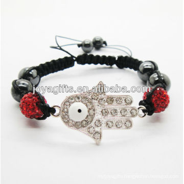 Hamsa shamballa woven bracelet with red crystal